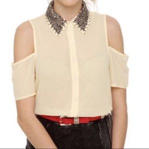 Lush Cold Shoulder Studded Collar Top